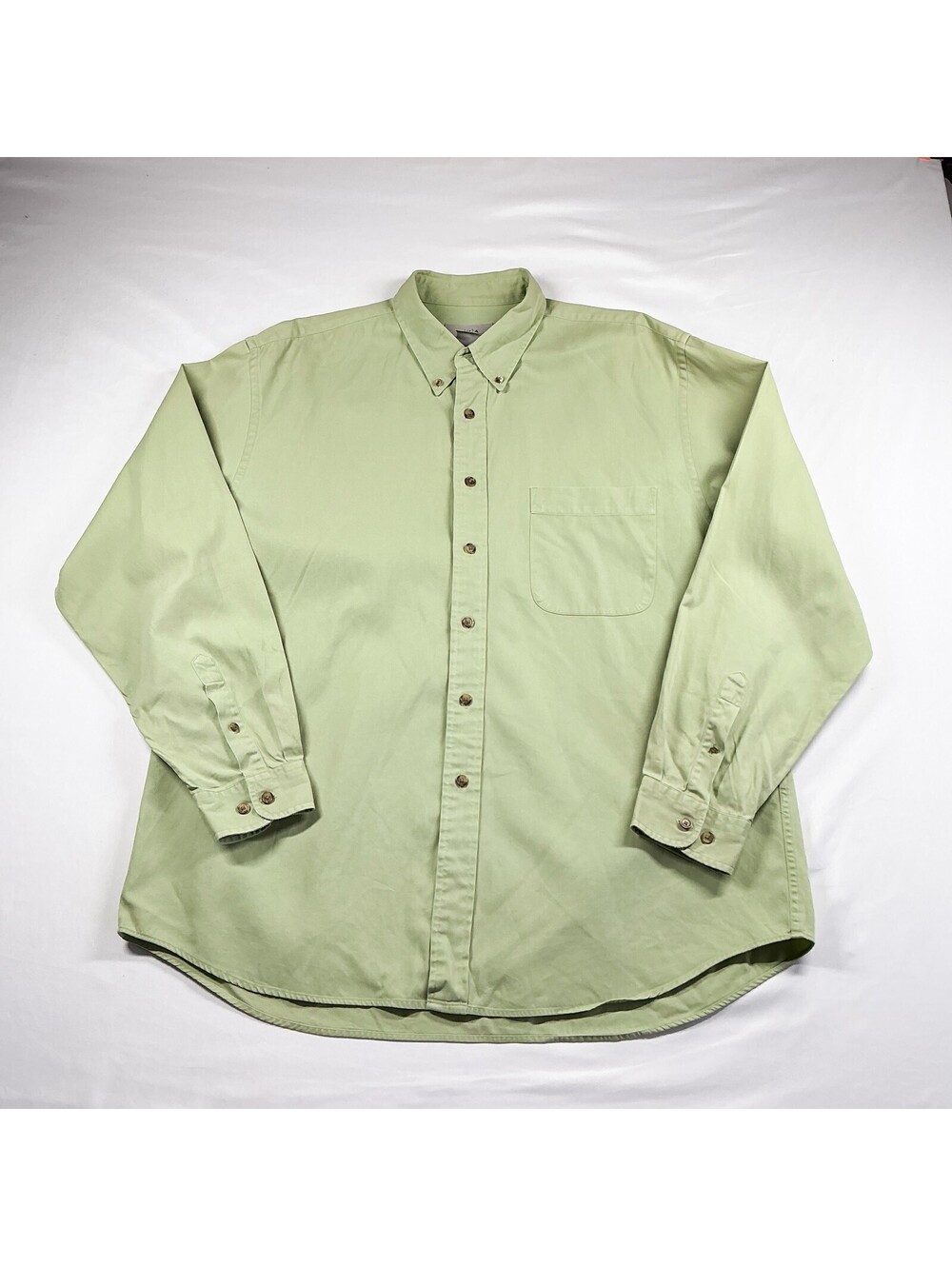 Eddie Bauer Men's Button-Up Shirt Light Green Cotton Long Sleeve Large L